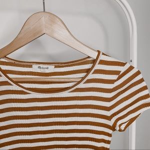 MADEWELL White and Brown Striped T-Shirt / Top
